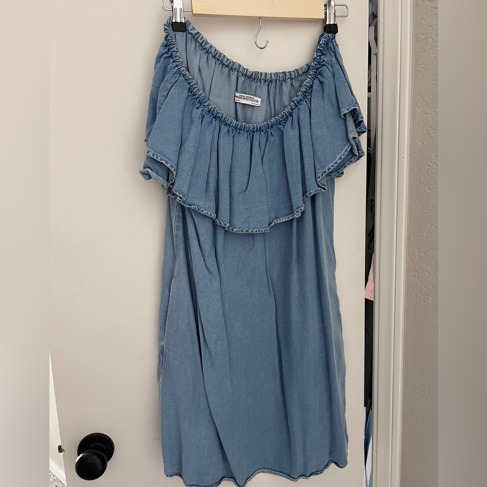 Zara Woman Blue Denim Dress